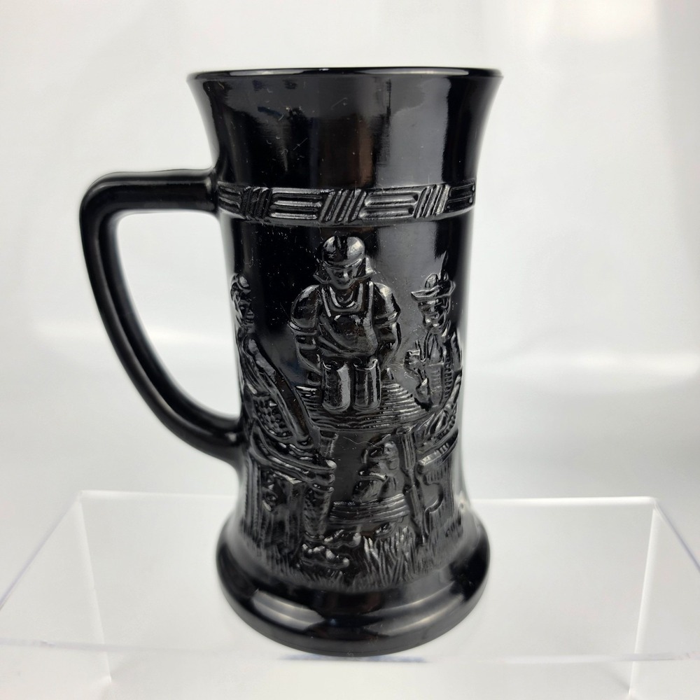 Tiara Exclusive Black‎ Glass Tavern Scene Beer Stein Tankard Mug Single NOS